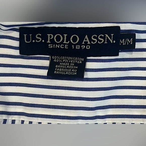 Polo by Ralph Lauren Men's Blue and White  Short Sleeve Striped Shirt - Picture 6 of 8